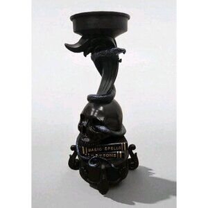 New Spooky Halloween Large Black Skull Spells Snake Candle Stand Holder Decor
